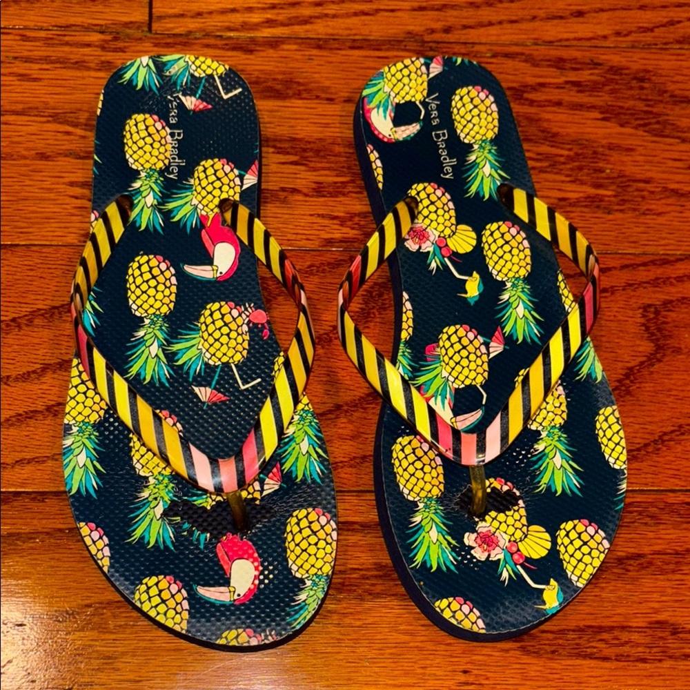 Vera Bradley Pineapple Flip Flops - Black and Yellow